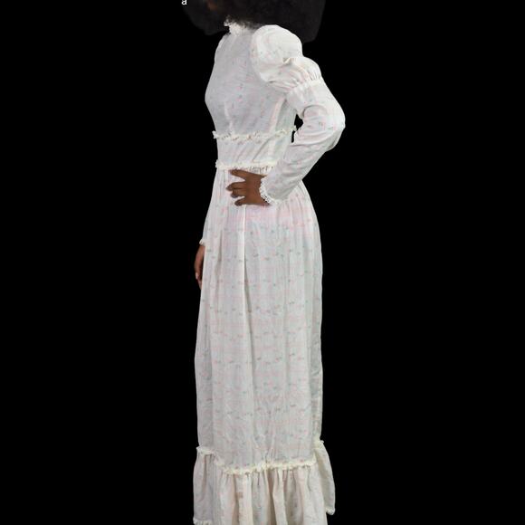 Vintage Vicky Vaughn Prairie Dress White Maxi Embroidered Gigot Puff Sleeve XXS - Picture 6 of 16